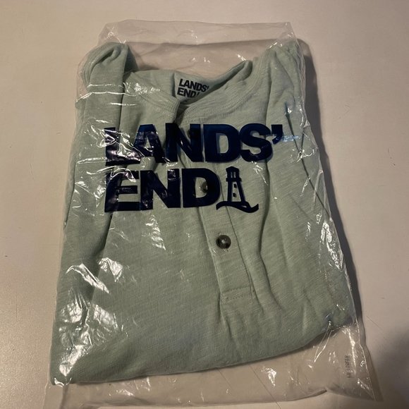 Lands' End Men's Slub Short Sleeve Henley - Size XXL, Aqua Breeze - Picture 3 of 4